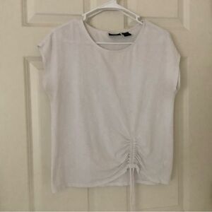 RACHEL Rachel Roy White Ruched Cap Sleeve T-Shirt